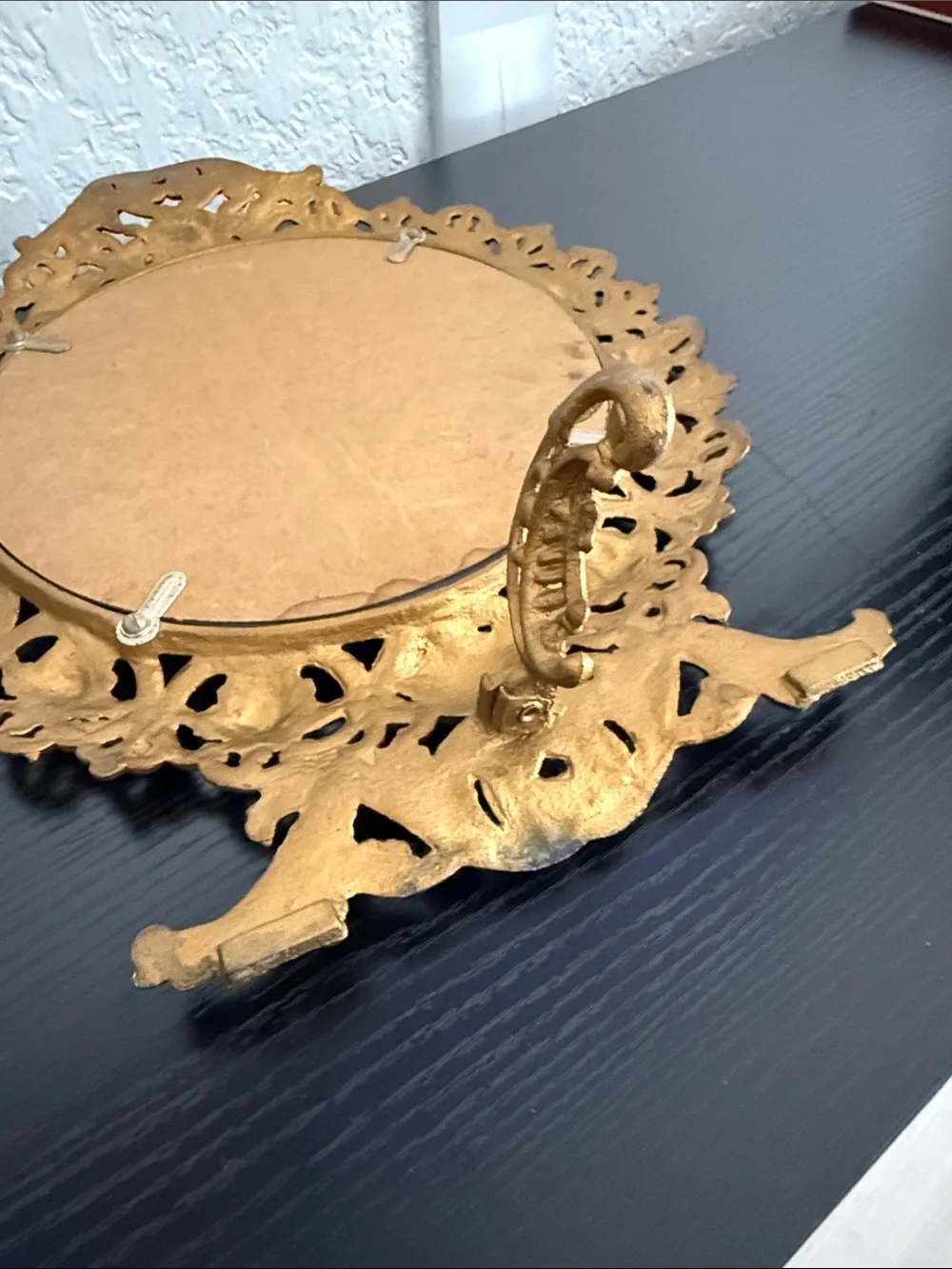 Vintage Art Nouveau Iron Round Vanity Mirror - Home Wall Decor